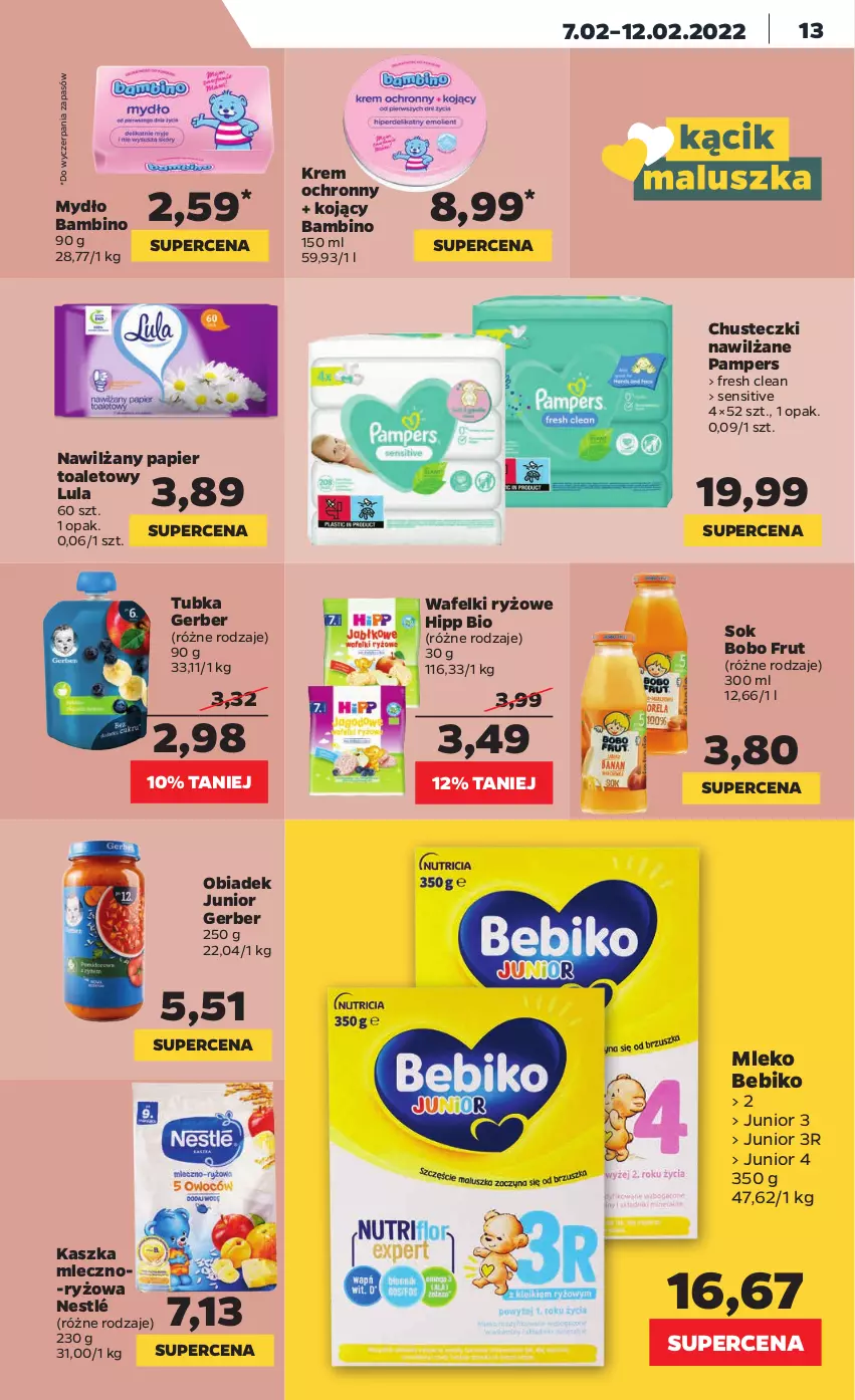 Gazetka promocyjna Netto - Gazetka spożywcza - ważna 07.02 do 12.02.2022 - strona 13 - produkty: Bebiko, Chusteczki, Gerber, HiPP, Hipp Bio, Mleko, Mydło, Nawilżany papier, Nestlé, Pampers, Papier, Papier toaletowy, Ryż, Sok