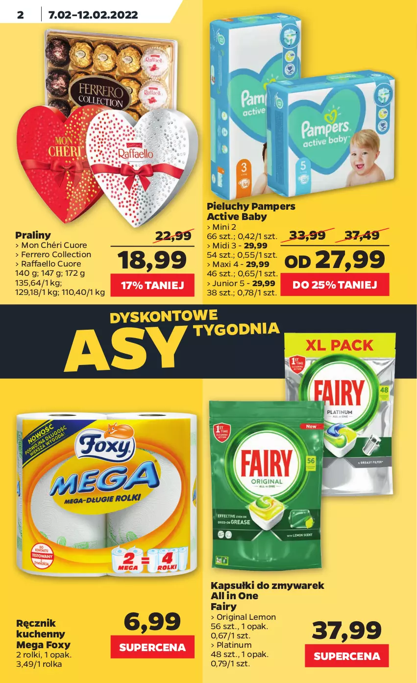 Gazetka promocyjna Netto - Gazetka spożywcza - ważna 07.02 do 12.02.2022 - strona 2 - produkty: Fa, Fairy, Ferrero, Foxy, Gin, Mon Chéri, Pampers, Pieluchy, Praliny, Raffaello, Ręcznik, Ręcznik kuchenny, Rolki