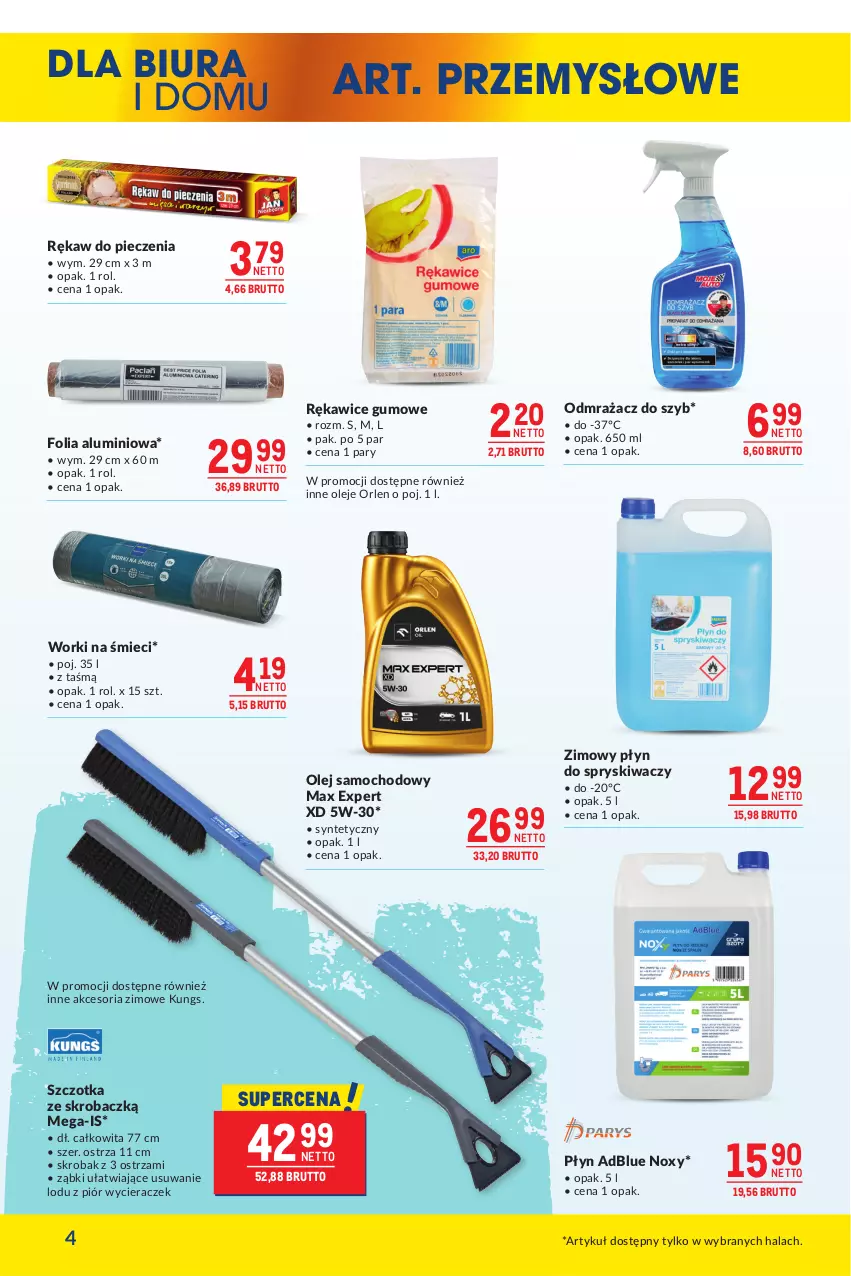 Gazetka promocyjna Makro - Oferta dla biura i domu - ważna 04.02 do 03.03.2025 - strona 4 - produkty: Folia aluminiowa, Odmrażacz do szyb, Olej, Piec, Płyn do spryskiwaczy, Rękaw do pieczenia, Rękawice, Szczotka, Worki na śmiec, Worki na śmieci