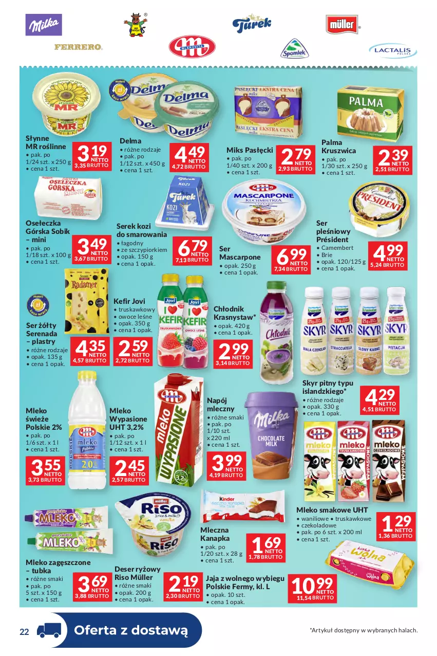 Gazetka promocyjna Makro - Dystrybucja do sklepów - ważna 07.07 do 03.08.2026 - strona 22 - produkty: Brie, Camembert, Delma, Deser, Isla, Jaja, Jaja z wolnego wybiegu, Kefir, Mascarpone, Mleczna kanapka, Mleko, Mleko smakowe, Mleko zagęszczone, Müller, Napój, Napój mleczny, Owoce, Palma, Président, Ryż, Ser, Ser pleśniowy, Serek, Słynne, Słynne MR Roślinne