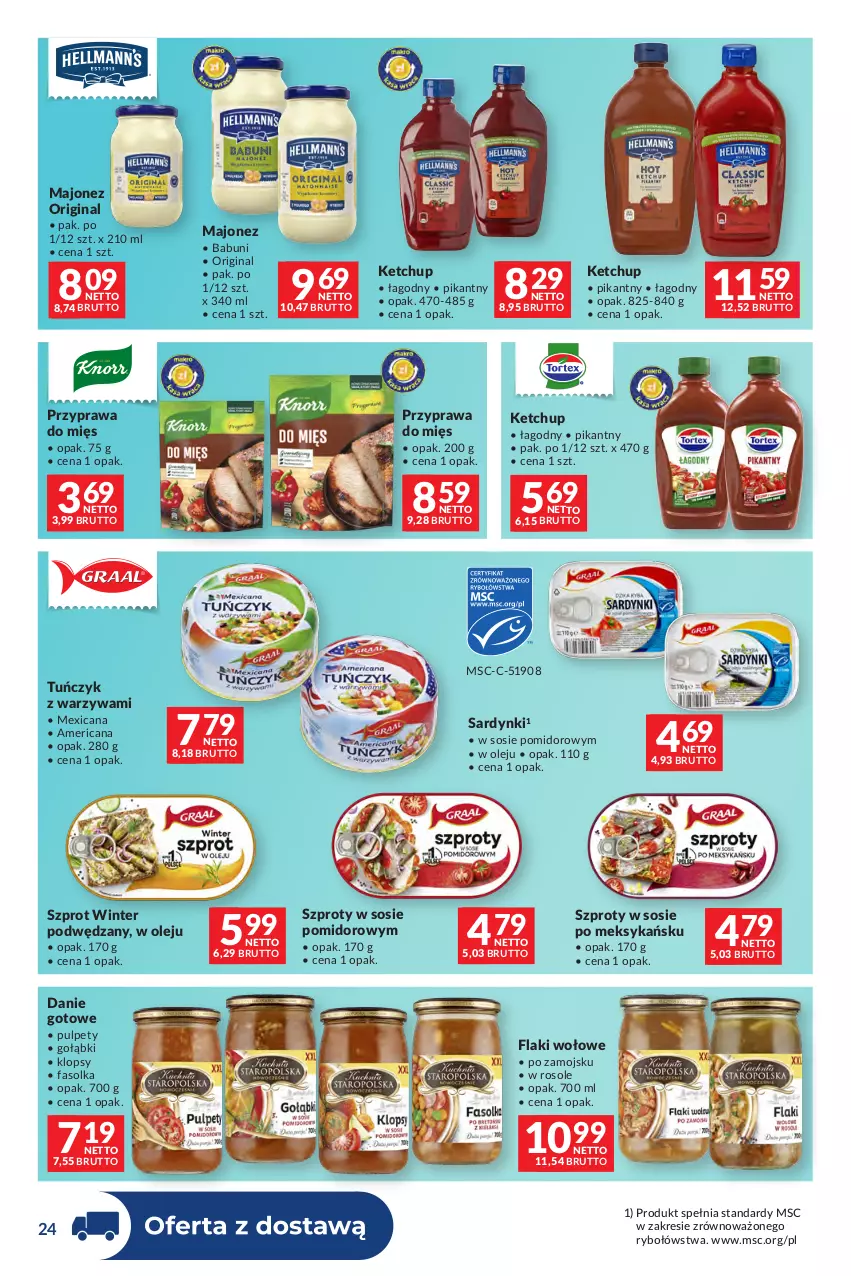 Gazetka promocyjna Makro - Dystrybucja do sklepów - ważna 07.07 do 03.08.2026 - strona 24 - produkty: Babuni, Danie gotowe, Fa, Flaki, Flaki wołowe, Gin, Ketchup, Majonez, Olej, Pulpety, Sardynki, Sos, Szprot, Tuńczyk, Warzywa