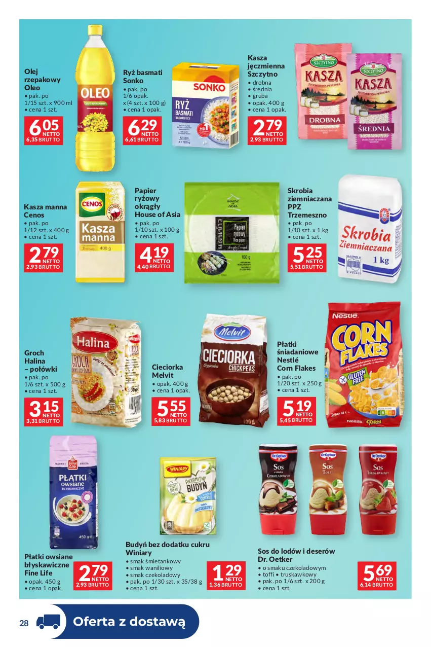 Gazetka promocyjna Makro - Dystrybucja do sklepów - ważna 07.07 do 03.08.2026 - strona 28 - produkty: Budyń, Cenos, Cieciorka, Corn flakes, Danio, Deser, Dr. Oetker, Groch, House of Asia, Kasza, Kasza jęczmienna, Melvit, Nestlé, Olej, Olej rzepakowy, Oleo, Orka, Papier, Papier ryżowy, Płatki owsiane, Ryż, Ryż basmati, Ser, Skrobia ziemniaczana, Sonko, Sos, Winiary