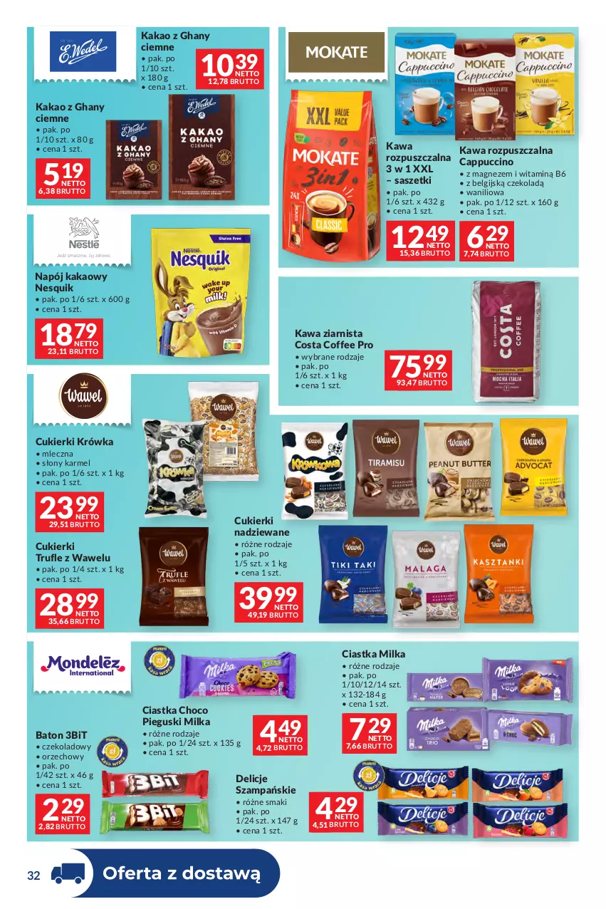 Gazetka promocyjna Makro - Dystrybucja do sklepów - ważna 07.07 do 03.08.2026 - strona 32 - produkty: Baton, Cappuccino, Ciastka, Cukier, Cukierki, Cukierki nadziewane, Delicje, Kakao, Kawa, Kawa rozpuszczalna, Kawa ziarnista, LG, Magnez, Milka, Napój, Nesquik, Wawel