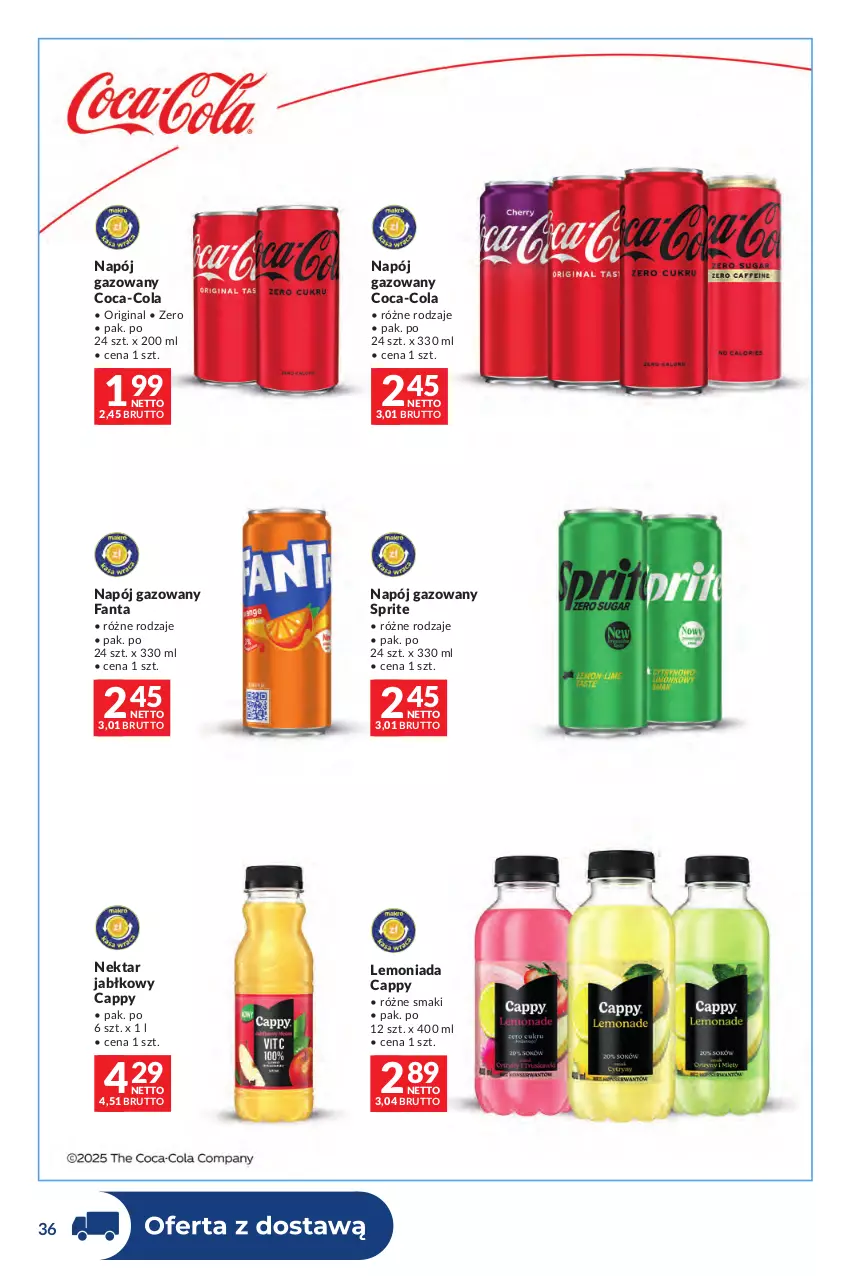 Gazetka promocyjna Makro - Dystrybucja do sklepów - ważna 07.07 do 03.08.2026 - strona 36 - produkty: Cappy, Coca-Cola, Fa, Fanta, Gin, Lemoniada, Napój, Napój gazowany, Nektar, Sprite