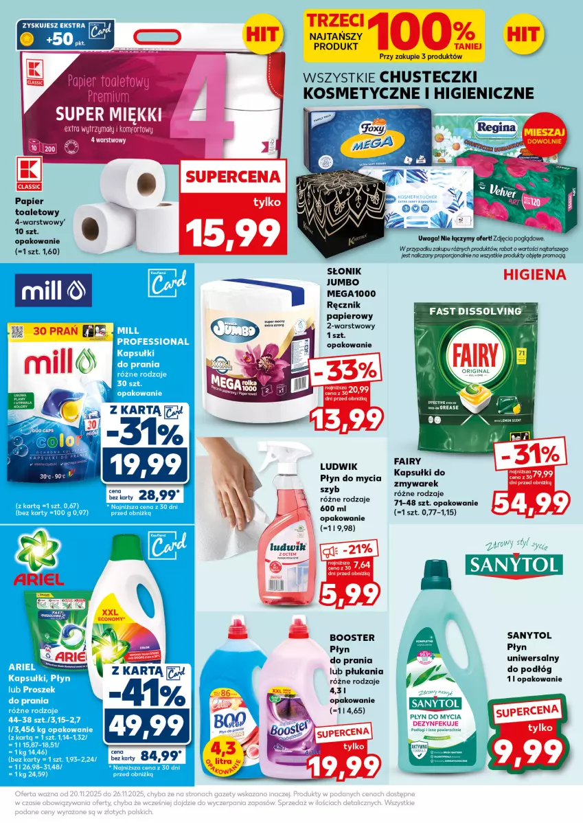Gazetka promocyjna Kaufland - Mocny Start - ważna 24.11 do 26.11.2025 - strona 19 - produkty: Booster, Chusteczki, Chusteczki kosmetyczne, Fa, Fairy, Ludwik, Papier, Papier toaletowy, Płyn do mycia, Płyn do prania, Por, Ręcznik, Sanytol, Waga, Woal