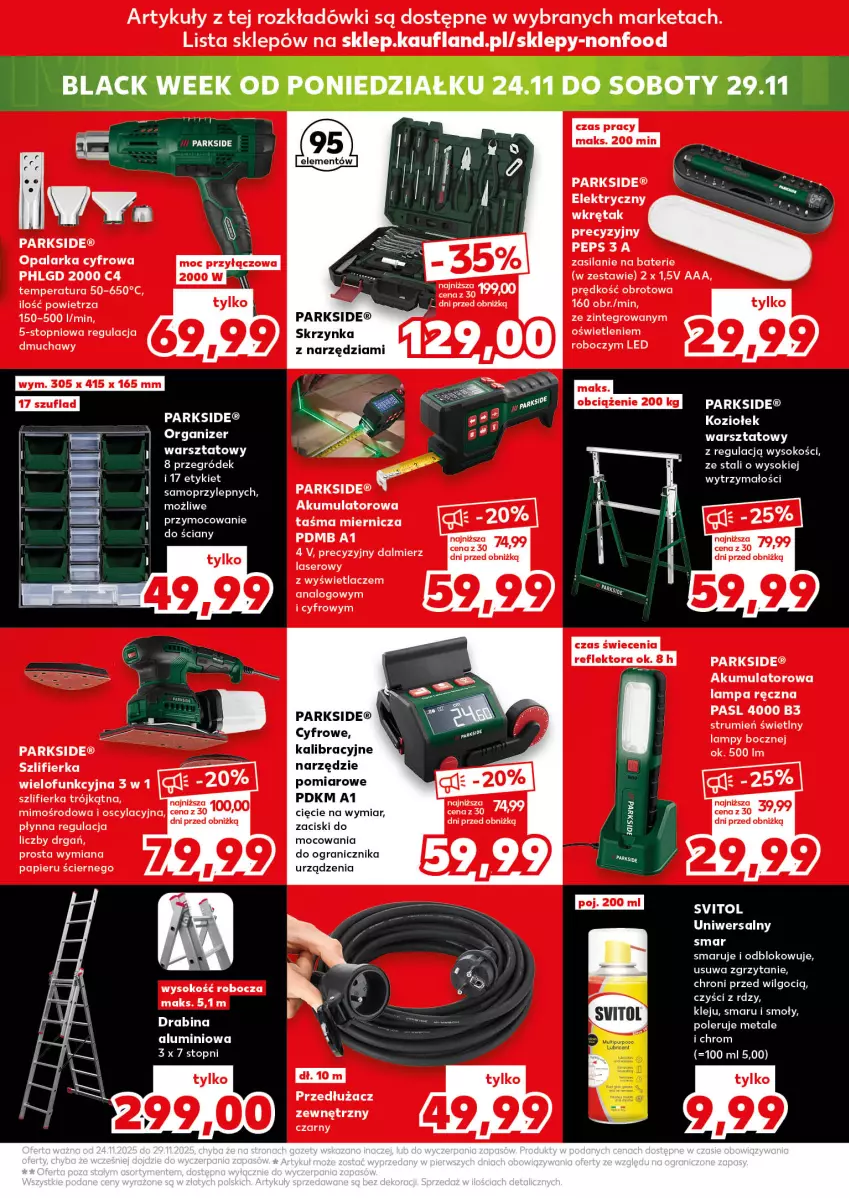 Gazetka promocyjna Kaufland - Mocny Start - ważna 24.11 do 26.11.2025 - strona 27 - produkty: Akumulator, Drabina, Gra, Klej, Lack, Lampa, LG, Mop, Organizer, Papier, Parkside, Rum, Ser, Sok, Szlifierka, Taśma miernicza, Top, Wkręt