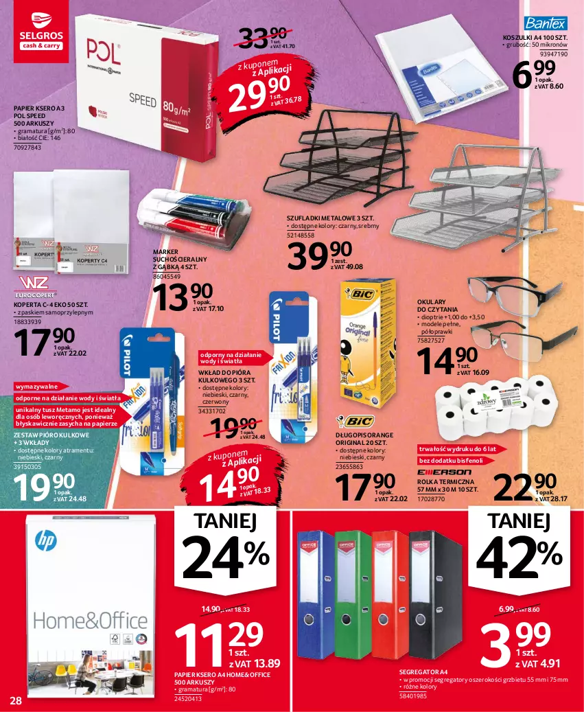 Gazetka promocyjna Selgros - Oferta przemysłowa - ważna 14.10 do 27.10.2021 - strona 28 - produkty: Długopis, Gin, Gra, Kosz, Marker, Mop, Okulary do czytania, Papier, Pióra kulkowego, Por, Rama, Ser, Tusz