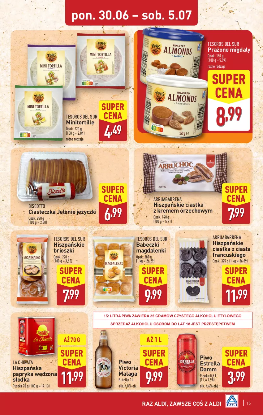 Gazetka promocyjna Aldi - Pełna oferta - ważna 30.06 do 05.07.2025 - strona 15 - produkty: Babeczki, Ciastka, Gra, Migdały, Papryka, Papryka wędzona, Piwa, Piwo