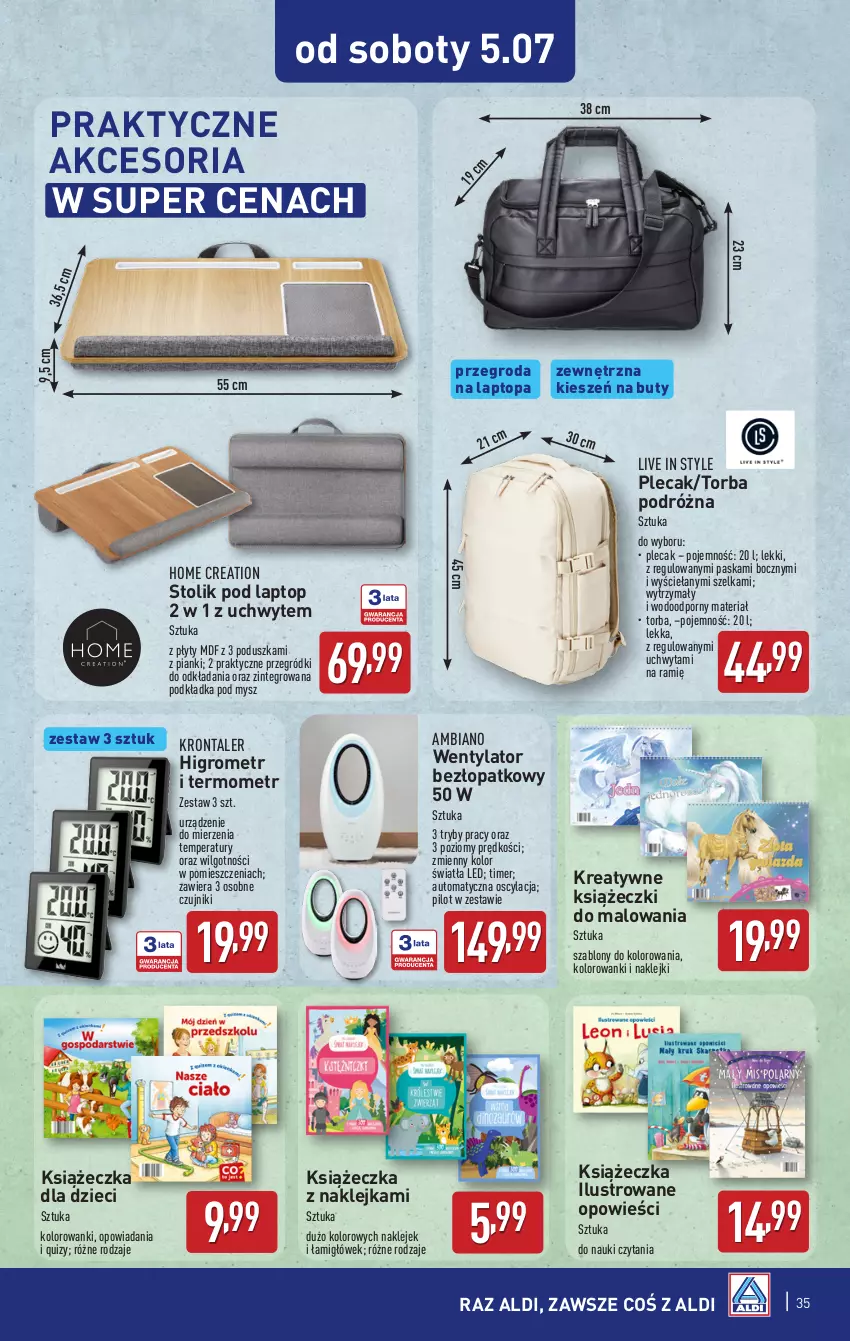 Gazetka promocyjna Aldi - Pełna oferta - ważna 30.06 do 05.07.2025 - strona 35 - produkty: Buty, Dzieci, Klej, LG, Lustro, Mysz, Plecak, Podkład, Podkładka, Podkładka pod mysz, Poduszka, Por, Quiz, Stolik, Termometr, Top, Torba