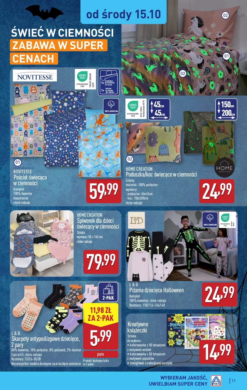 Gazetka promocyjna Aldi - Artykuły przemysłowe i tekstylia - ważna 13.10 do 18.10.2025 - strona 11 - produkty: Dzieci, Karp, Klej, Koc, Kolorowanka, Piwo, Piżama, Poduszka, Pojazd, Pościel, Poszewka, Wełna