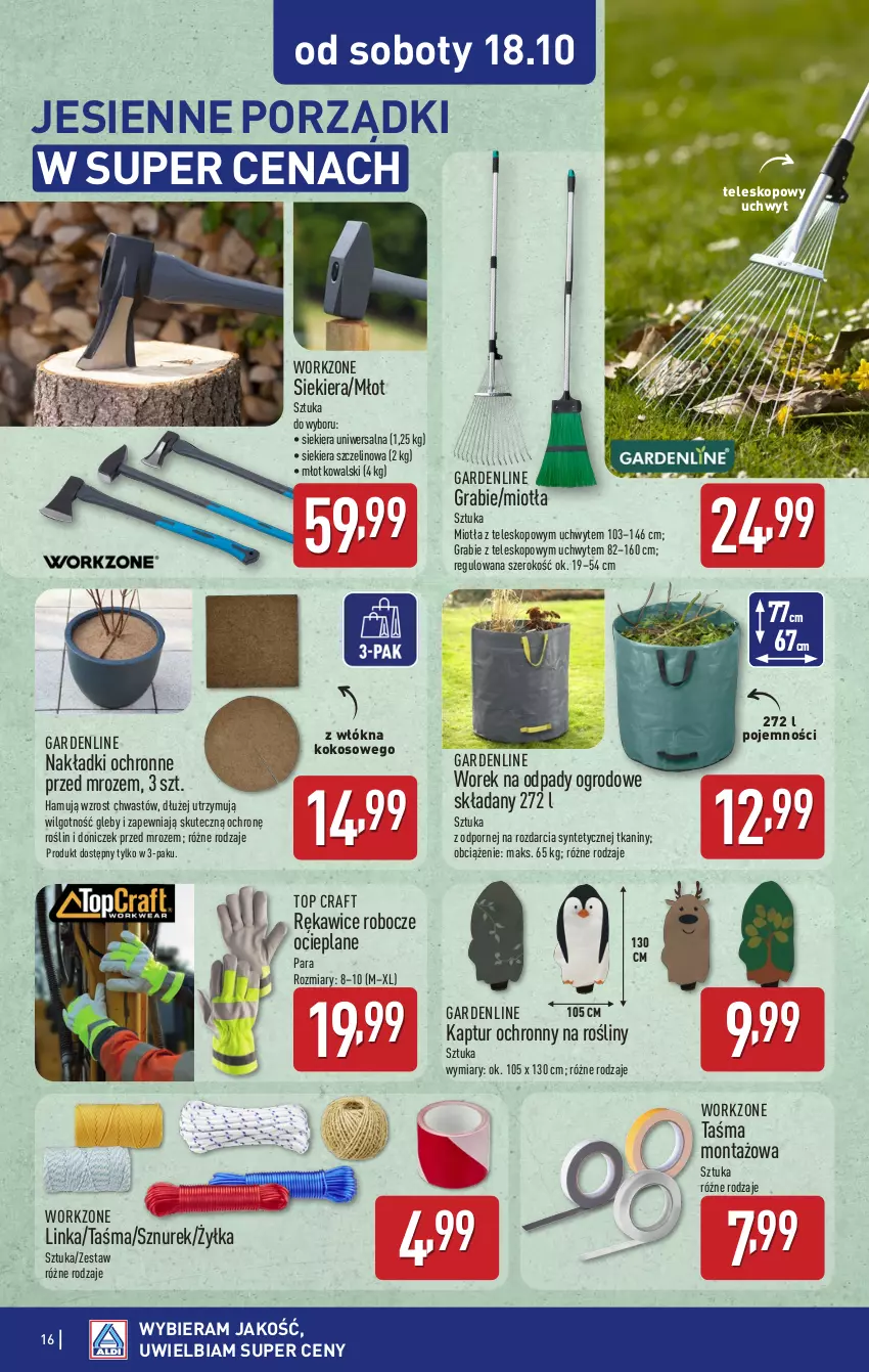 Gazetka promocyjna Aldi - Artykuły przemysłowe i tekstylia - ważna 13.10 do 18.10.2025 - strona 16 - produkty: Gra, Inka, Kokos, LG, Miotła, Młot, Por, Rękawice, Rękawice robocze, Sznurek, Taśma montażowa, Teleskop, Top