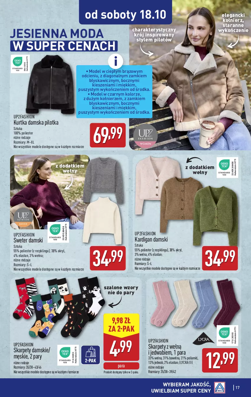 Gazetka promocyjna Aldi - Artykuły przemysłowe i tekstylia - ważna 13.10 do 18.10.2025 - strona 17 - produkty: Fa, Kardigan, Karp, Kurtka, Moda, Sweter, Szal, Wełna