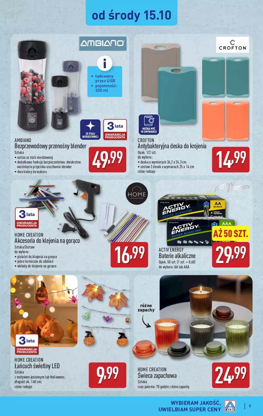 Gazetka promocyjna Aldi - Artykuły przemysłowe i tekstylia - ważna 13.10 do 18.10.2025 - strona 9 - produkty: Baterie alkaliczne, Blender, Deska do krojenia, Klej, Piec, Pistolet