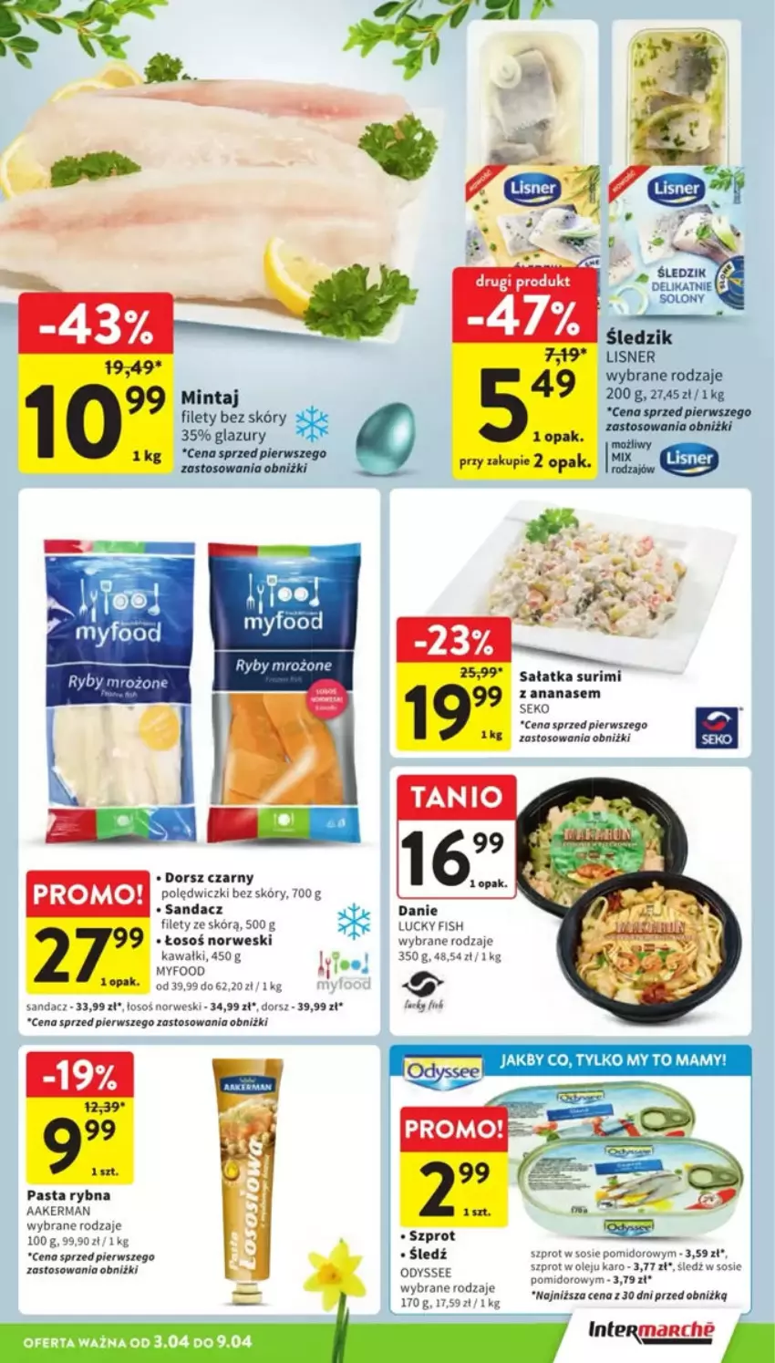 Gazetka promocyjna Intermarche - ważna 03.04 do 09.04.2025 - strona 22 - produkty: Dorsz, Kawa, Lazur, Lisner, Mintaj, Olej, Sałat, Sałatka, Sandacz, Sandacz filet, SEKO, Sos, Surimi, Szprot, Szprot w sosie