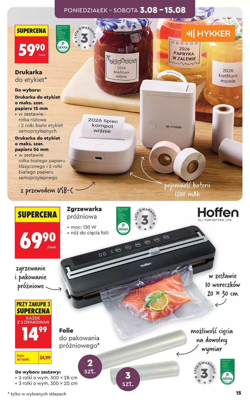 Gazetka promocyjna Biedronka - Okazje Tygodnia - ważna 03.08 do 15.08.2026 - strona 15 - produkty: Drukarka, Konfitura, Mop, Papier, Piec, Rolki, Warka