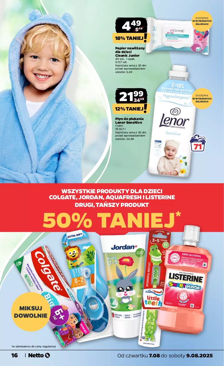 Gazetka promocyjna Netto - Od Czwartku - ważna 07.08 do 09.08.2025 - strona 16 - produkty: Aquafresh, Cleanic, Colgate, Dzieci, Lenor, LG, Listerine, Papier, Płyn do płukania