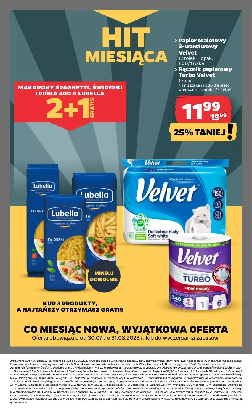Gazetka promocyjna Netto - Od Czwartku - ważna 07.08 do 09.08.2025 - strona 17 - produkty: Bell, Bella, Fa, Gra, Gry, Karp, Kujawski, Lubella, Makaron, Papier, Papier toaletowy, Podlaski, Ręcznik, Sok, Spaghetti, Stock, Top, Velvet, Wino