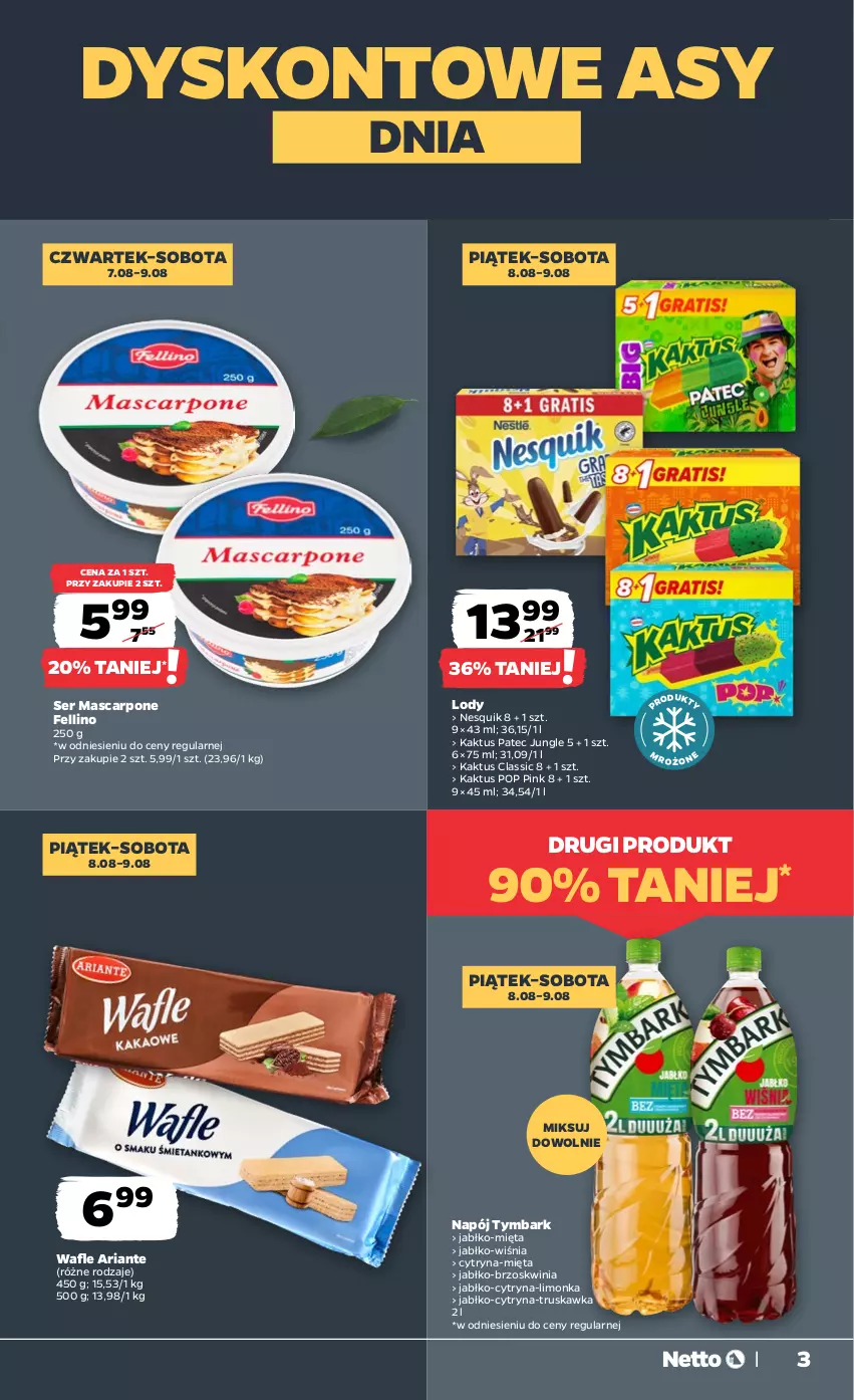 Gazetka promocyjna Netto - Od Czwartku - ważna 07.08 do 09.08.2025 - strona 3 - produkty: Kaktus, Limonka, Lody, Mascarpone, Mięta, Napój, Nesquik, Ser, Tymbark, Wafle