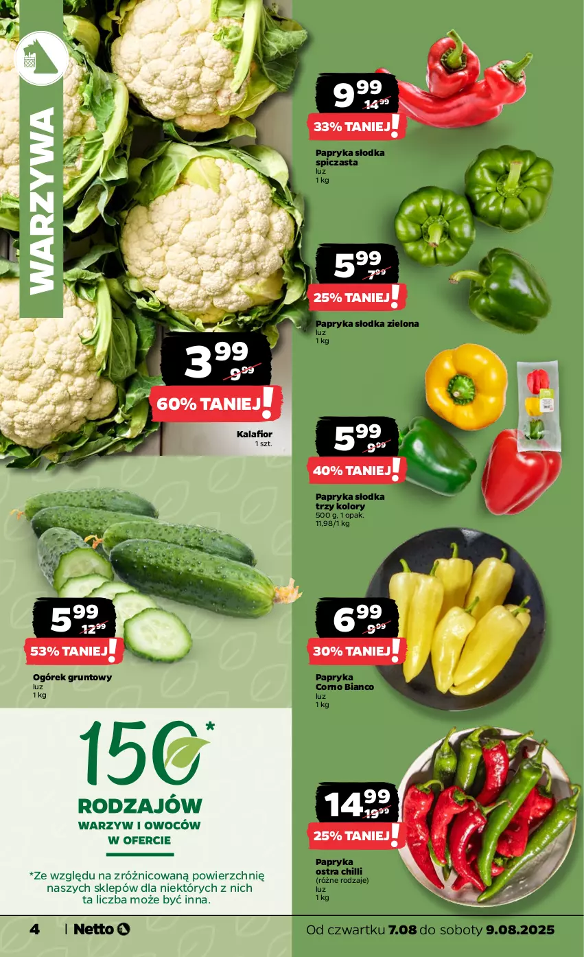 Gazetka promocyjna Netto - Od Czwartku - ważna 07.08 do 09.08.2025 - strona 4 - produkty: Grunt, Kalafior, Ogórek, Papryka, Papryka słodka, Warzywa