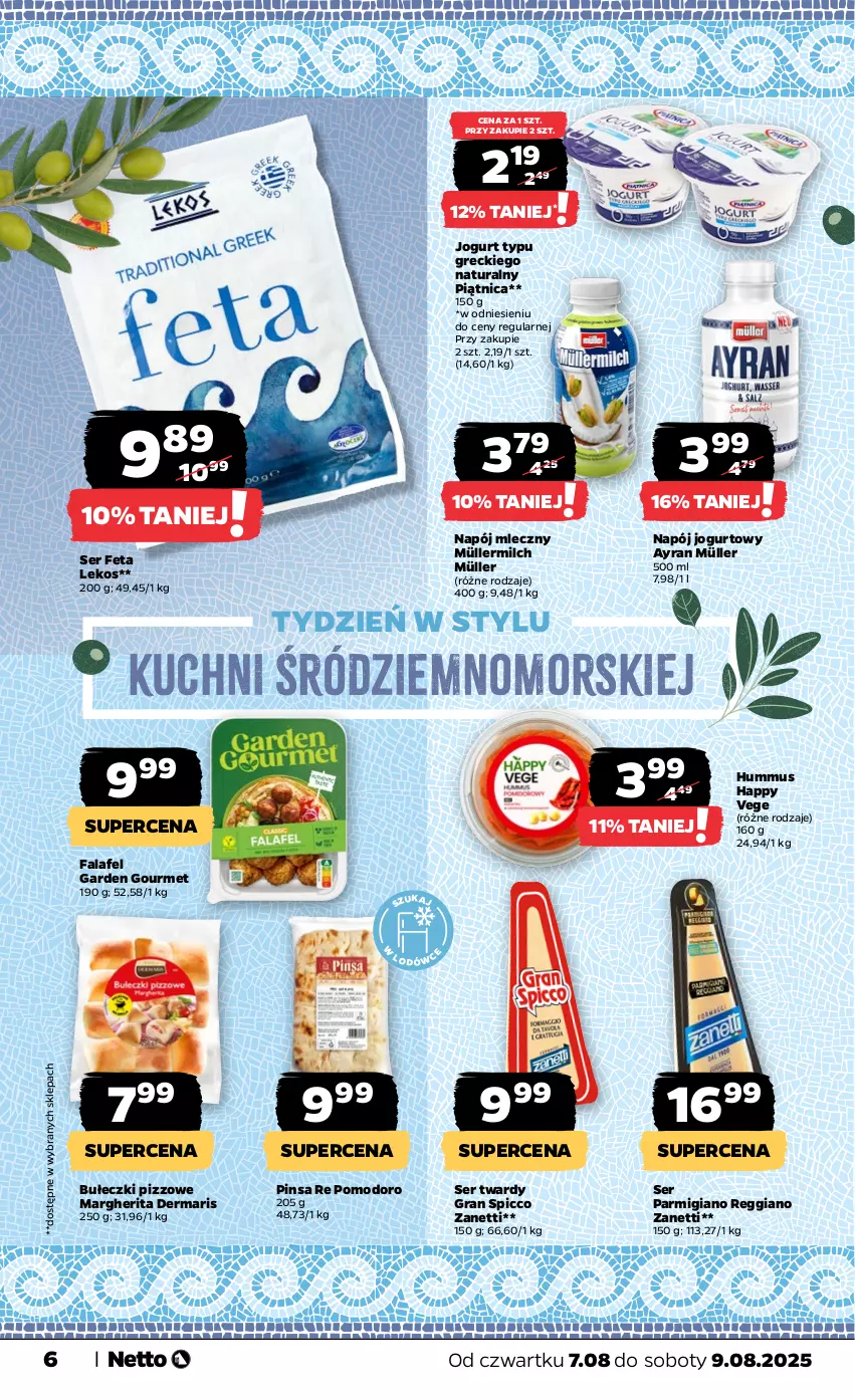 Gazetka promocyjna Netto - Od Czwartku - ważna 07.08 do 09.08.2025 - strona 6 - produkty: Bułeczki, Fa, Feta, Gra, Hummus, Jogurt, Müller, Müllermilch, Mus, Napój, Napój jogurtowy, Napój mleczny, Piątnica, Ser
