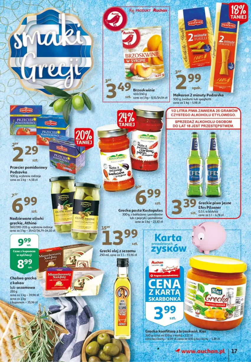 Gazetka promocyjna Auchan - 25 Urodziny #3 Hipermarkety - ważna 06.05 do 13.05.2021 - strona 17 - produkty: Brzoskwinie, Chałwa, Gra, Kakao, Konfitura, Makaron, Nuty, Olej, Oliwki, Piwa, Piwo, Piwo jasne, Podravka, Sezam, Spaghetti, Top