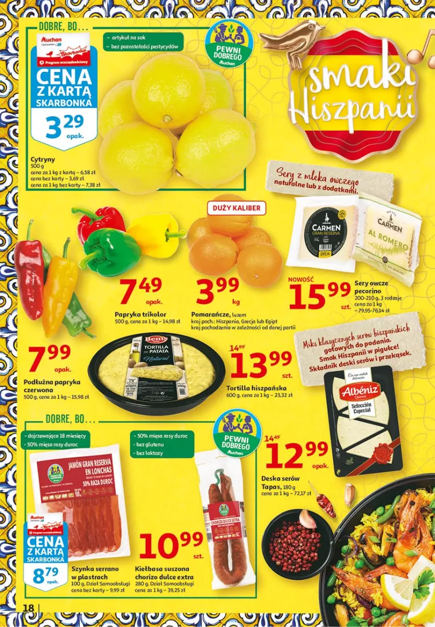 Gazetka promocyjna Auchan - 25 Urodziny #3 Hipermarkety - ważna 06.05 do 13.05.2021 - strona 18 - produkty: Deska serów, Kiełbasa, Papryka, Papryka czerwona, Pecorino, Pomarańcze, Ser, Szynka, Tortilla