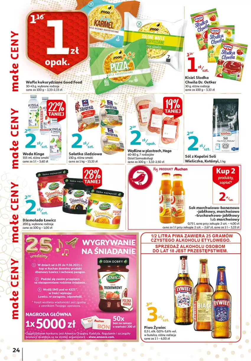 Gazetka promocyjna Auchan - 25 Urodziny #3 Hipermarkety - ważna 06.05 do 13.05.2021 - strona 24 - produkty: Dr. Oetker, Dżem, Gra, Kisiel, Mola, Piwa, Piwo, Sałat, Sałatka, Słodka Chwila, Sok, Sól, Wafle, Wędlina, Woda