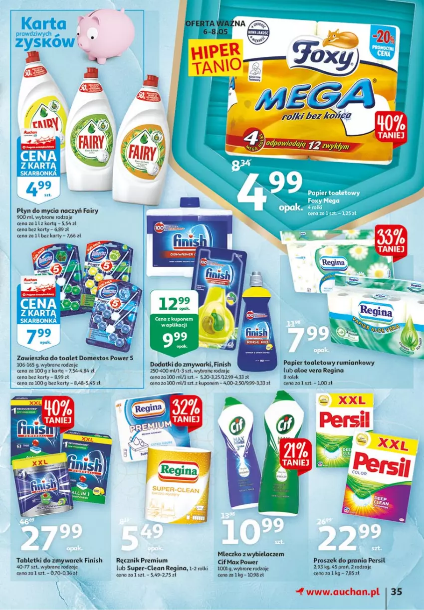 Gazetka promocyjna Auchan - 25 Urodziny #3 Hipermarkety - ważna 06.05 do 13.05.2021 - strona 35 - produkty: Aloe vera, Cif, Do mycia naczyń, Domestos, Fa, Fairy, Finish, Gin, Mleczko, Papier, Papier toaletowy, Persil, Płyn do mycia, Płyn do mycia naczyń, Proszek do prania, Ręcznik, Rolki, Rum, Tablet, Zmywarki