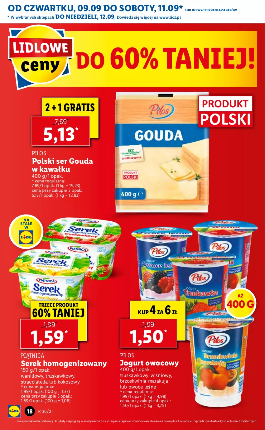 Gazetka promocyjna Lidl - GAZETKA - ważna 09.09 do 12.09.2021 - strona 18 - produkty: Gouda, Gra, Jogurt, Jogurt owocowy, Kawa, Kokos, Owoce, Piątnica, Pilos, Ser, Serek, Serek homogenizowany