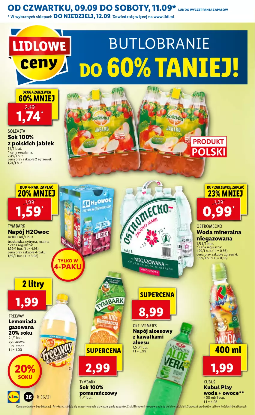 Gazetka promocyjna Lidl - GAZETKA - ważna 09.09 do 12.09.2021 - strona 26 - produkty: Fa, Kawa, Kubuś, Lemoniada, Napój, Owoce, Sok, Tymbark, Woda, Woda mineralna