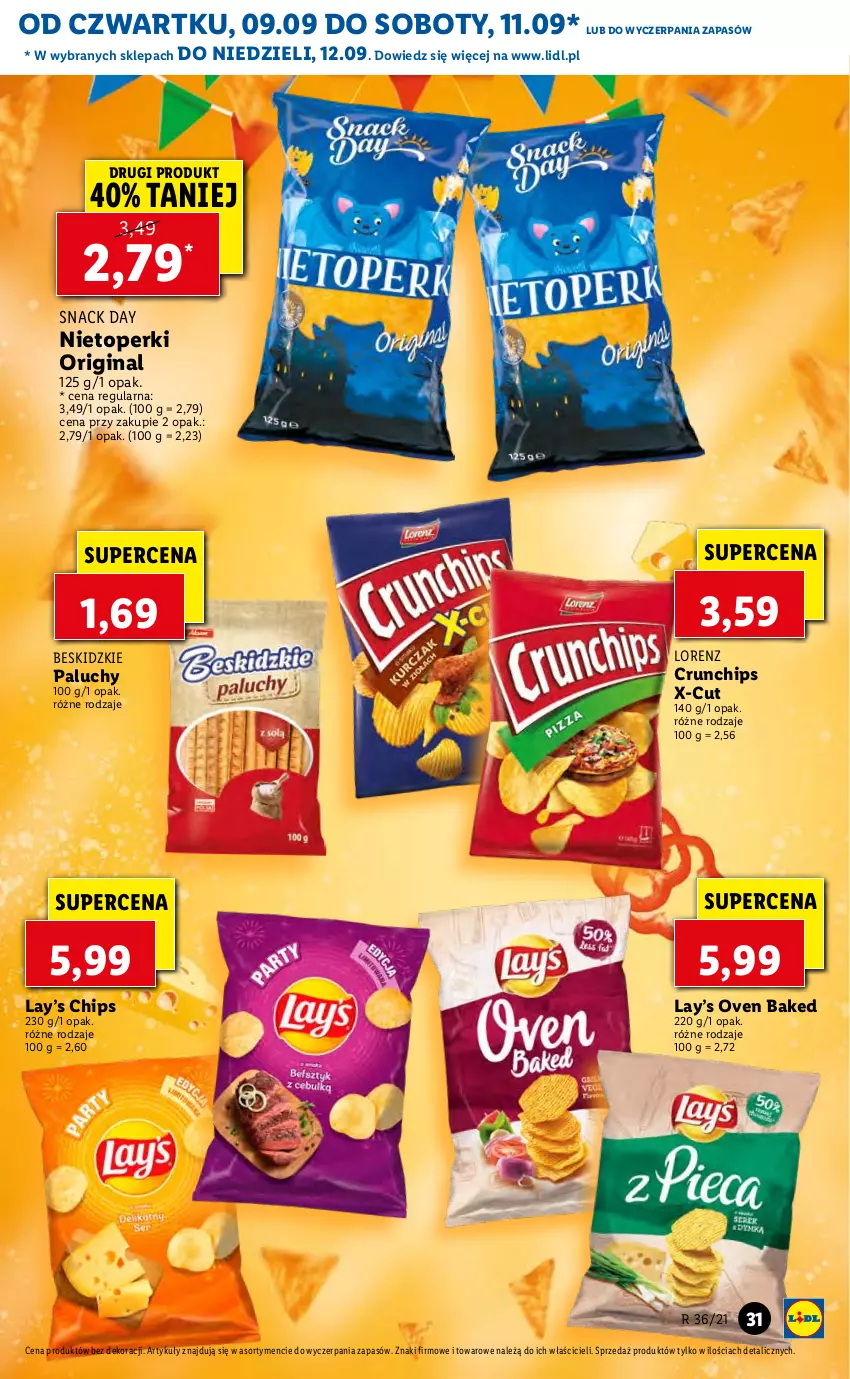 Gazetka promocyjna Lidl - GAZETKA - ważna 09.09 do 12.09.2021 - strona 31 - produkty: Beskidzki, Crunchips, Gin, Lay’s, Lorenz, Top