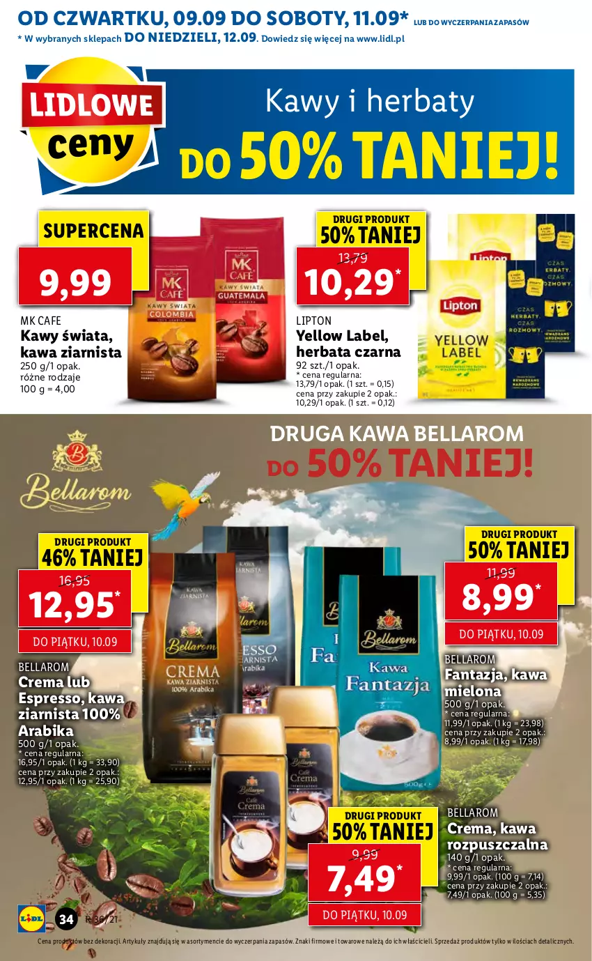 Gazetka promocyjna Lidl - GAZETKA - ważna 09.09 do 12.09.2021 - strona 34 - produkty: Bell, Bella, Fa, Fanta, Herbata, Herbata czarna, Kawa, Kawa mielona, Kawa rozpuszczalna, Kawa ziarnista, Lipton