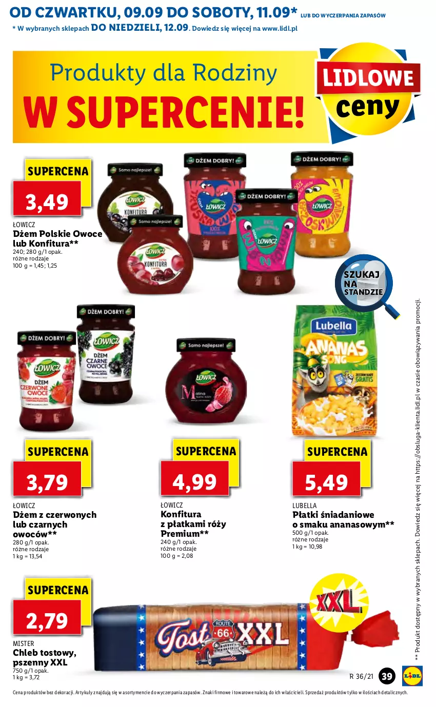 Gazetka promocyjna Lidl - GAZETKA - ważna 09.09 do 12.09.2021 - strona 39 - produkty: Ananas, Bell, Bella, Chleb, Chleb tostowy, Danio, Dżem, Konfitura, Lubella, Owoce