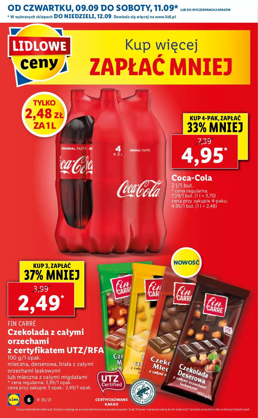 Gazetka promocyjna Lidl - GAZETKA - ważna 09.09 do 12.09.2021 - strona 6 - produkty: Coca-Cola, Czekolada, Fa, Kakao, Ser