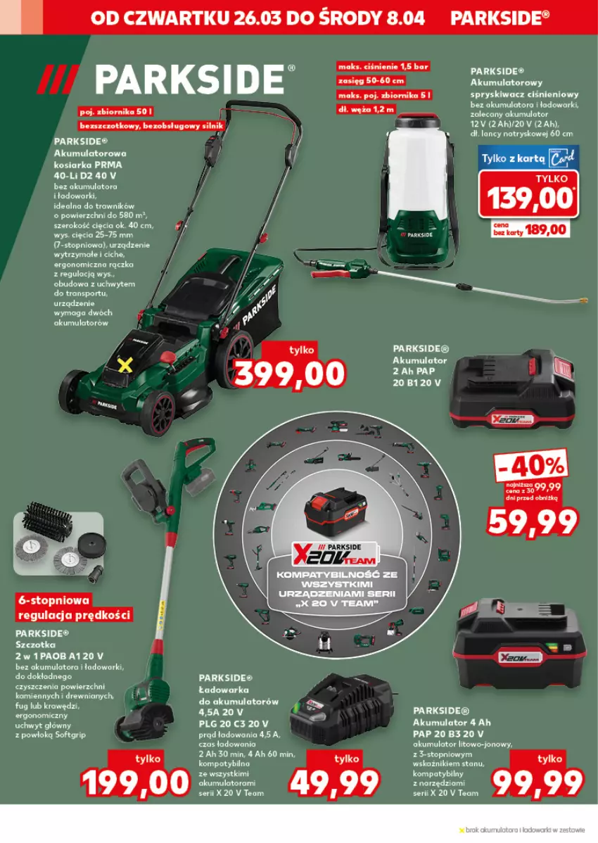 Gazetka promocyjna Kaufland - Kaufland - ważna 26.03 do 08.04.2026 - strona 4 - produkty: Akumulator, Kosiarka, LG, Parkside, Por, Ser, Sport, Top, Tran