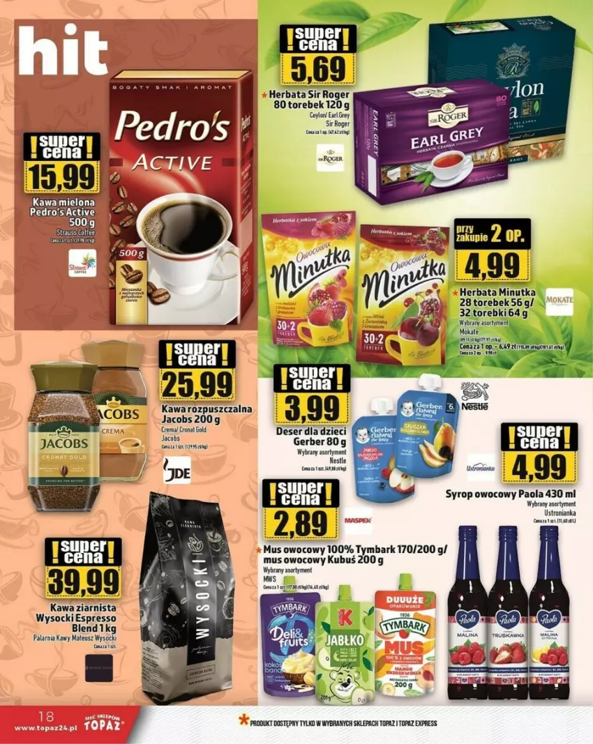 Gazetka promocyjna Topaz - ważna 20.06 do 02.07.2024 - strona 10 - produkty: Deser, Dzieci, Jacobs, Kawa, Kawa rozpuszczalna, Kubuś, Mus, Paola, Ser, Syrop, Top, Tran, Tymbark