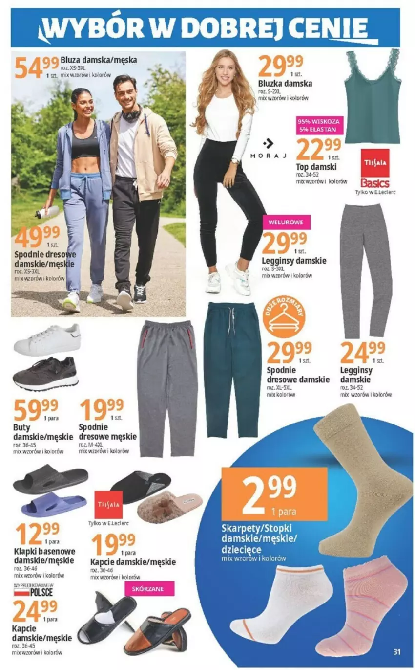 Gazetka promocyjna E Leclerc - ważna 05.09 do 16.09.2023 - strona 25 - produkty: Bluza, Buty, Dres, Gin, Kapcie, Kiwi, Klapki, Legginsy, Spodnie, Top