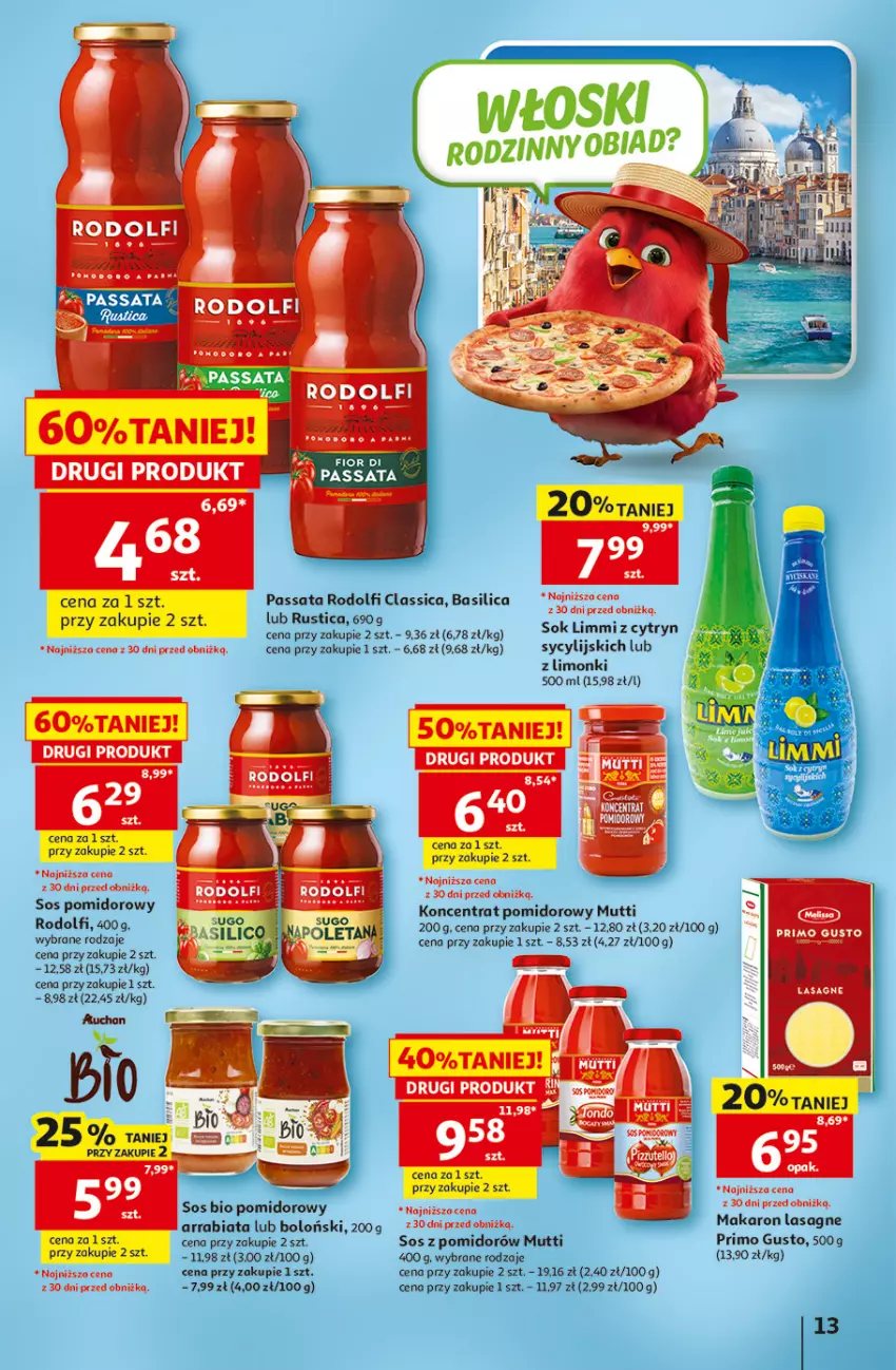 Gazetka promocyjna Auchan - 30 Lat Hipermarket - ważna 07.05 do 13.05.2026 - strona 13 - produkty: Fa, Koncentrat pomidorowy, Lasagne, Makaron, Odol, Rust, Sok, Sok Limmi, Sos