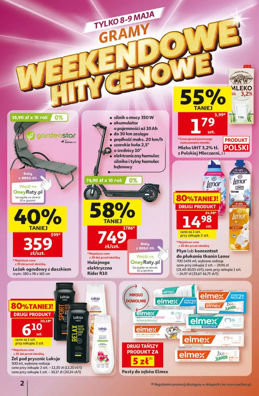 Gazetka promocyjna Auchan - 30 Lat Hipermarket - ważna 07.05 do 13.05.2026 - strona 2 - produkty: Akumulator, Elmex, Hulajnoga, Lenor, Luksja, Mleko, Mule, Por, Ser