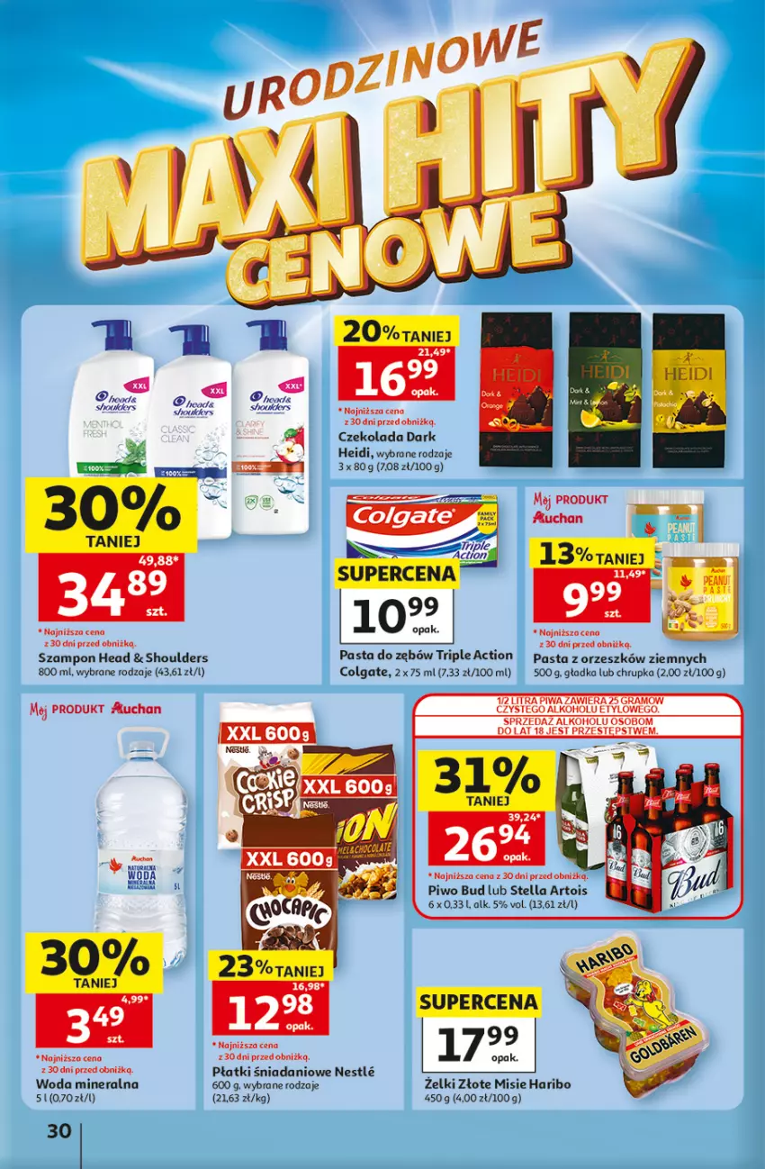 Gazetka promocyjna Auchan - 30 Lat Hipermarket - ważna 07.05 do 13.05.2026 - strona 30 - produkty: Colgate, Czekolada, Danio, Gra, Haribo, LG, Pasta do zębów, Piwa, Piwo, Szampon, Woda, Woda mineralna