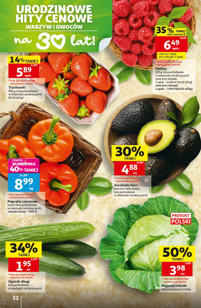 Gazetka promocyjna Auchan - 30 Lat Hipermarket - ważna 07.05 do 13.05.2026 - strona 32 - produkty: Fa, Ogórek, Owoce, Papryka, Truskawki