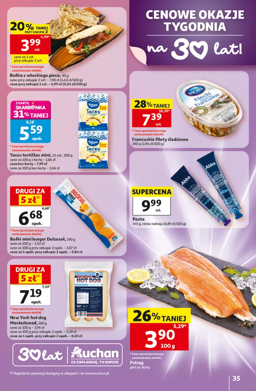 Gazetka promocyjna Auchan - 30 Lat Hipermarket - ważna 07.05 do 13.05.2026 - strona 35 - produkty: Bułka, Burger, Hot dog, Piec, Tortilla