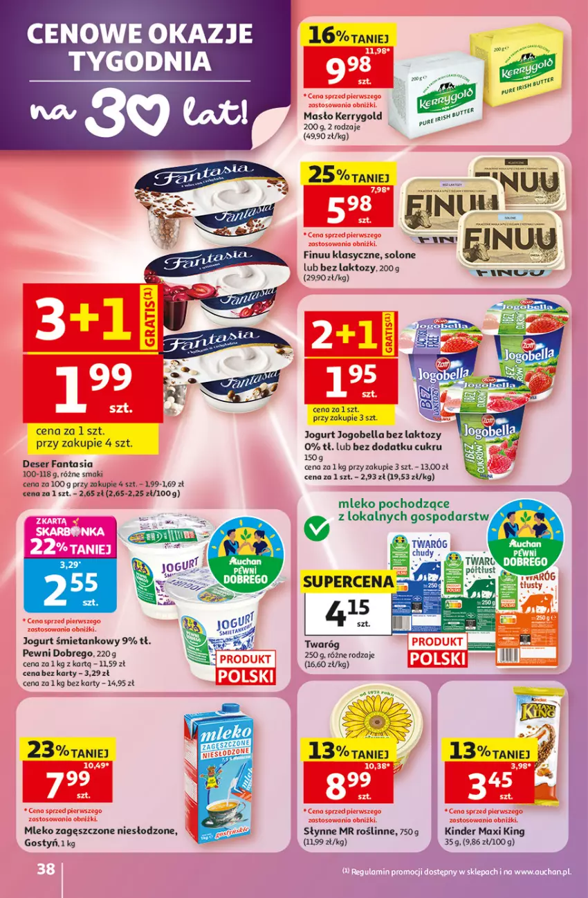 Gazetka promocyjna Auchan - 30 Lat Hipermarket - ważna 07.05 do 13.05.2026 - strona 38 - produkty: Bell, Bella, Deser, Fa, Fanta, Finuu, Jogobella, Jogurt, Kinder, Masło, Mleko, Mleko zagęszczone, Ser, Słynne, Słynne MR Roślinne, Twaróg
