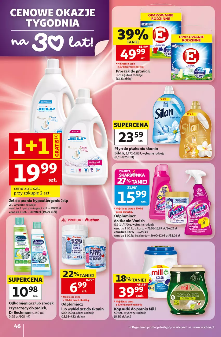 Gazetka promocyjna Auchan - 30 Lat Hipermarket - ważna 07.05 do 13.05.2026 - strona 46 - produkty: Kapsułki do prania, Odkamieniacz, Odplamiacz, Płyn do płukania, Proszek do prania, Silan, Vanish