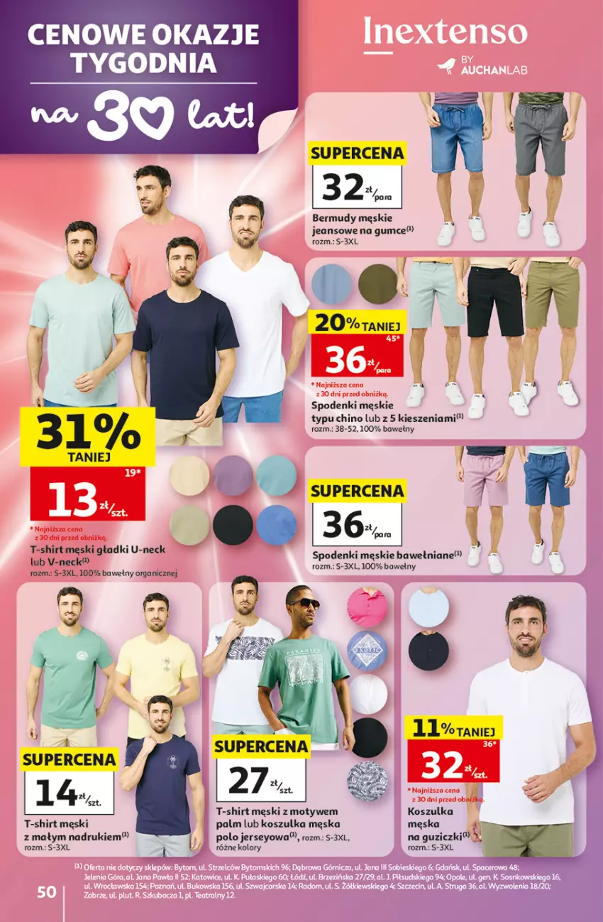 Gazetka promocyjna Auchan - 30 Lat Hipermarket - ważna 07.05 do 13.05.2026 - strona 50 - produkty: Bermudy, Kosz, Koszulka, T-shirt