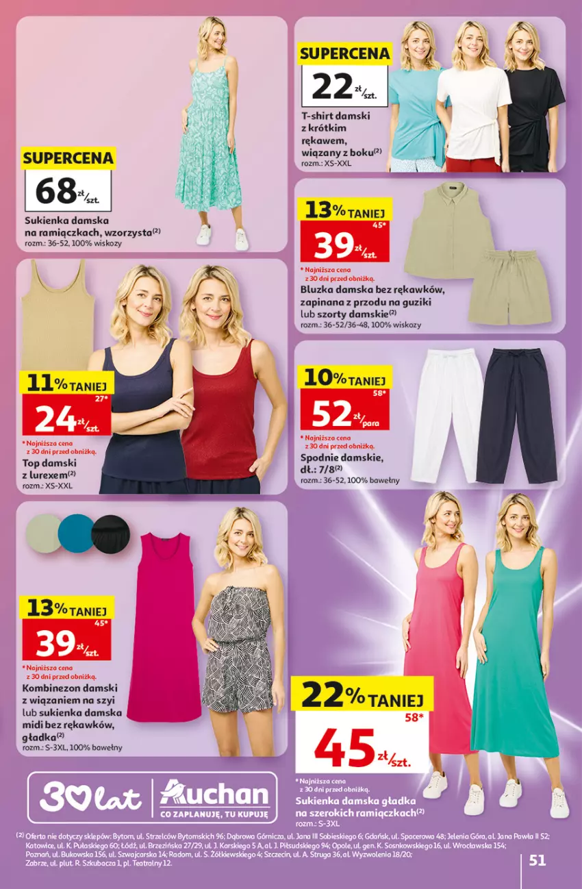 Gazetka promocyjna Auchan - 30 Lat Hipermarket - ważna 07.05 do 13.05.2026 - strona 51 - produkty: Kombinezon, Sukienka, Szorty, T-shirt, Top