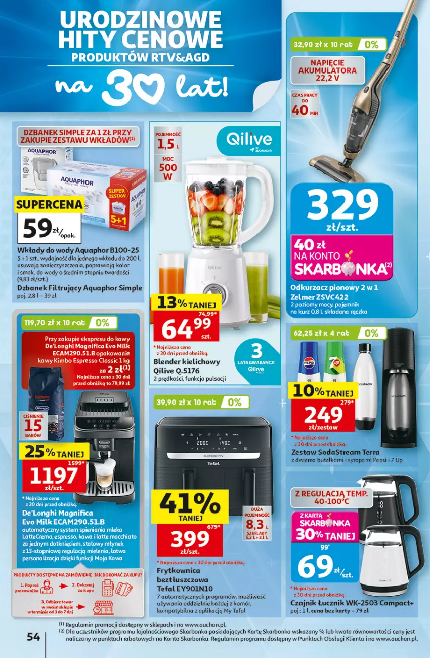 Gazetka promocyjna Auchan - 30 Lat Hipermarket - ważna 07.05 do 13.05.2026 - strona 54 - produkty: Akumulator, Aquaphor, Blender, Czajnik, Dzbanek, Dzbanek filtrujący, Fa, Gra, Pepsi, Tefal, Top