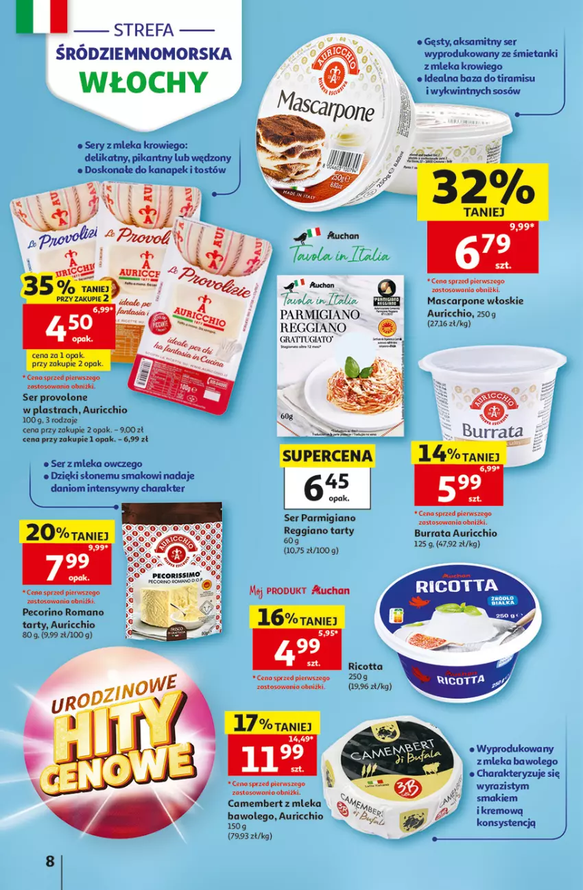 Gazetka promocyjna Auchan - 30 Lat Hipermarket - ważna 07.05 do 13.05.2026 - strona 8 - produkty: Aksam, Burrata, Camembert, Danio, Fa, Gra, LEGO, Mascarpone, Pecorino, Ricotta, Ser, Sos