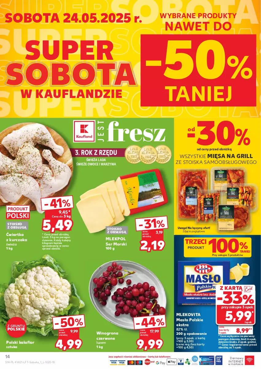Gazetka promocyjna Kaufland - Gazetka tygodnia - ważna 22.05 do 28.05.2025 - strona 14 - produkty: Gra, Grill, Grunt, Kalafior, Kurczak, Masło, Mleko, Mlekovita, Olej, Owoce, Ser, Waga, Warzywa, Wino, Winogrona
