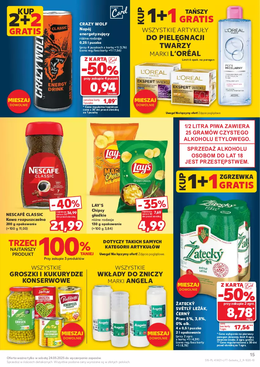 Gazetka promocyjna Kaufland - Gazetka tygodnia - ważna 22.05 do 28.05.2025 - strona 15 - produkty: Chipsy, Gra, Kawa, Kawa rozpuszczalna, L’Oréal, Lay’s, Napój, Nescafé, Piwa, Piwo, Ser, Waga, Znicz